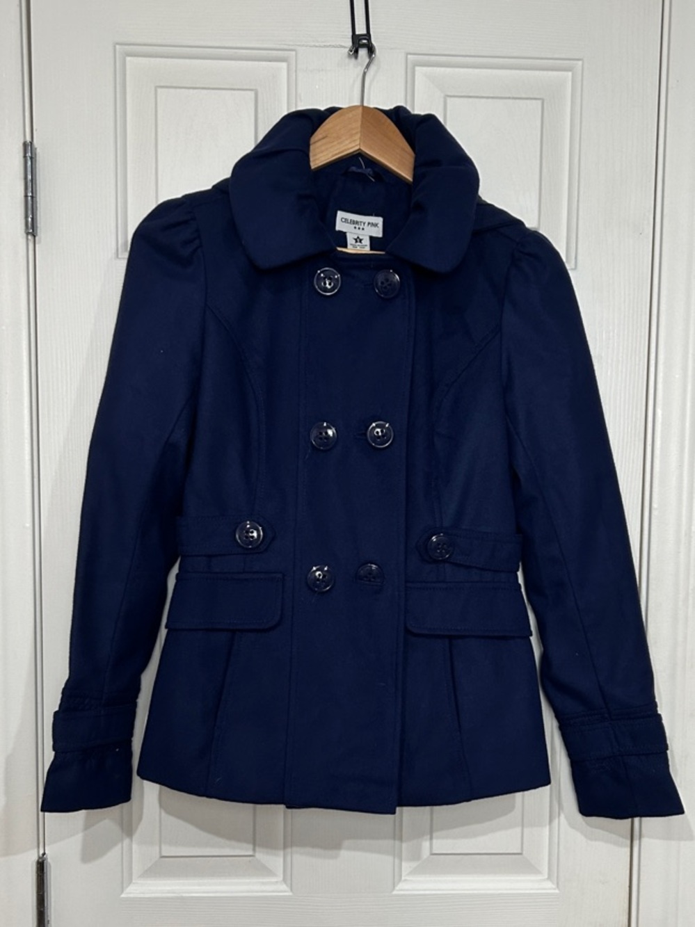 Celebrity Pink Navy Blue Double Breasted Pea Coat Size Small